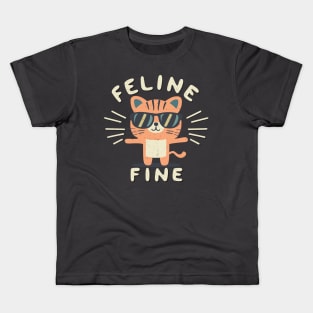 Funny Feline Fine Tiger Cat Puns Kids T-Shirt